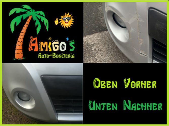 Spot-Repair an der vorderen Stoßsstange inklusive Beilackierung vorher-nachher-Vergleich